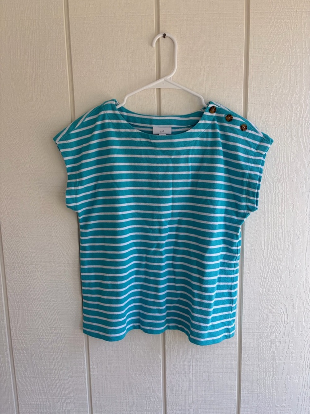 J. Jill Petite Turquoise & White Striped Knit Top